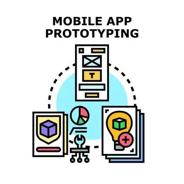 Mobile app prototyping process creating digital application development Illustrazione stock