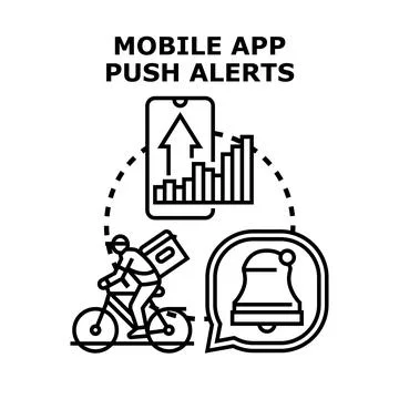 Mobile app push alerts concept, receiving delivery notifications Stock Illustration