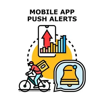 Mobile app push alerts concept, receiving delivery notifications Stock Illustration