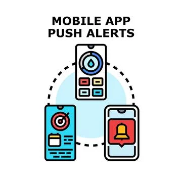 Mobile app push alerts receiving notifications concept Stock Illustration