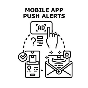 Mobile app push alerts receiving new messages Stock Illustration