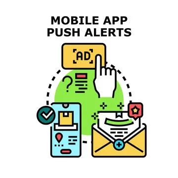 Mobile app push alerts receiving new messages Stock Illustration