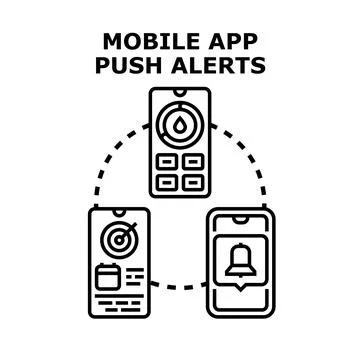 Mobile app push alerts receiving notifications concept Stock Illustration