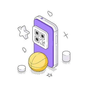 Mobile App QR Code For Sport Event Ticket Access Isometric Vector Illustratio Illustration