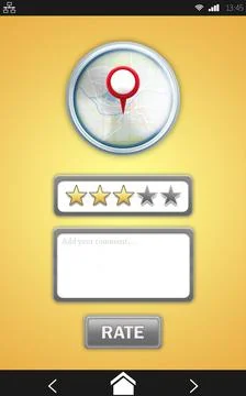 Mobile app rating is showing in flat UI, with circular map, stars, comment box, Stock Illustration