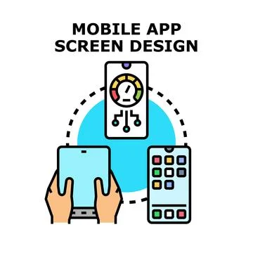 Mobile app screen design illustrating development process Stock Illustration