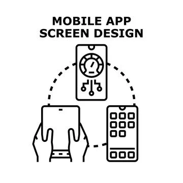 Mobile app screen design illustrating development process Stock Illustration