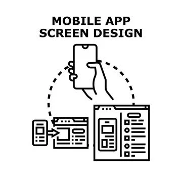 Mobile app screen design process development concept Stock Illustration