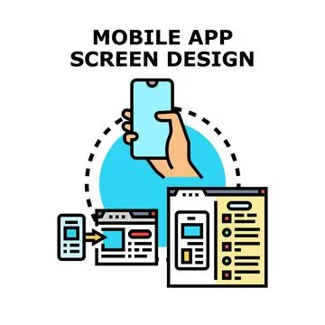 Mobile app screen design process development concept Stock Illustration