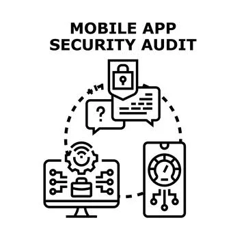 Mobile app security audit performing data protection review Illustrazione stock