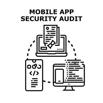 Mobile app security audit performing concept Illustrazione stock