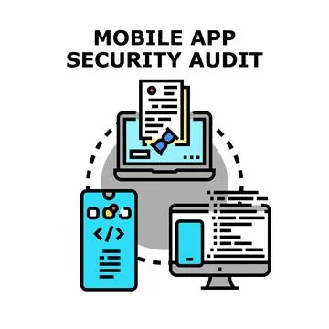 Mobile app security audit performing concept Stock Illustration