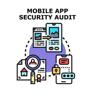 Mobile app security audit process checking data integrity Stock Illustration