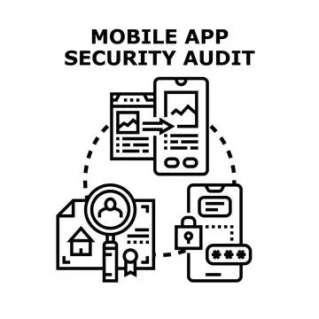Mobile app security audit process checking data integrity Stock Illustration