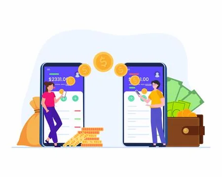 Mobile app for sending and receiving money digital mobile banking app Stock Illustration