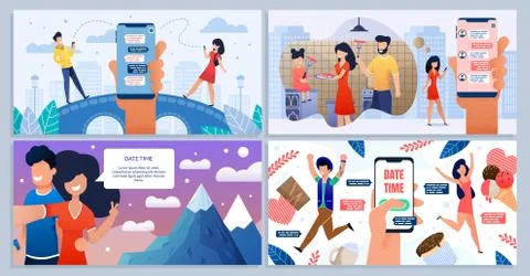 Mobile App Set for Online Dating and Communicating Stock Illustration