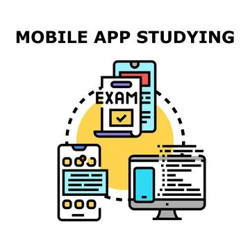 Mobile app studying and online education vector concept Illustrazione stock