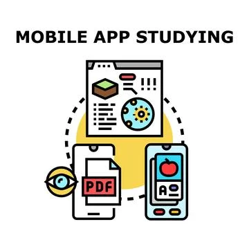 Mobile app studying learning process digital education Stockillustratie