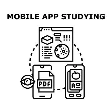 Mobile app studying learning process digital education 스톡 일러스트
