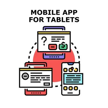 Mobile app for tablet and smartphone devices sharing data Stock Illustration