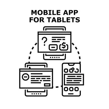 Mobile app for tablet and smartphone devices sharing data Stock Illustration