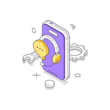 Mobile App Technical Support And Customer Assistance Isometric Vector Illus.. Stock Illustration