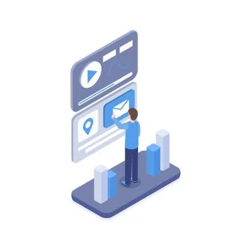 Mobile app testing vector isometric illustration. Programmer creating software Illustrazione stock