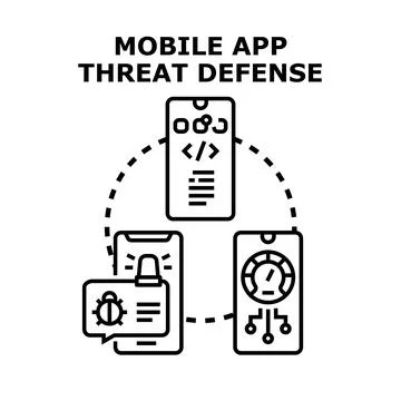Mobile app threat defense system protecting digital applications Illustrazione stock