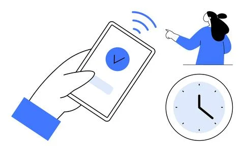 Mobile App for Time Management Checking the Time and Setting Reminders Stock Illustration