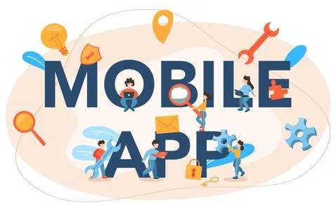 Mobile app typographic header. Modern technology and smartphone interface Stock Illustration