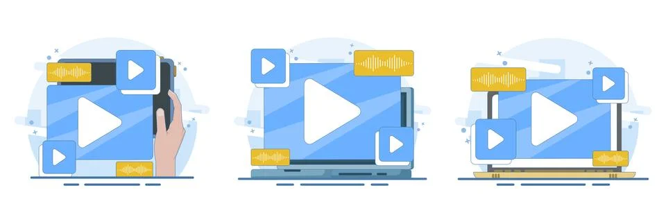 Mobile app UI and e-learning video tutorial concept set Illustrazione stock