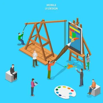 Mobile app UI design flat isometric vector concept 스톡 일러스트