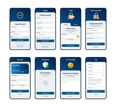 Mobile App UI Kit for Banking and Finance  Authentication, Security, Paymen.. Stock Illustration