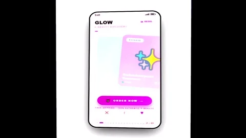 Mobile App UI screens with glowing icons for digital products during a soft.. Stock Footage 346532770