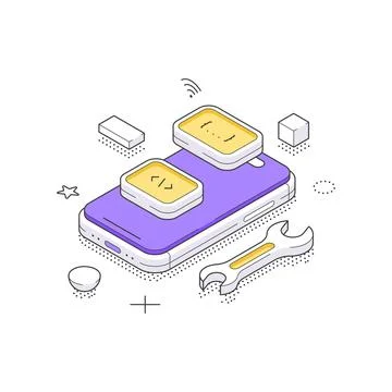 Mobile App UI UX Design And Interface Prototyping Isometric Vector Illustrati Stock Illustration