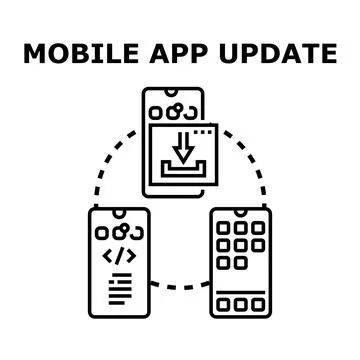 Mobile app updating process transferring data between devices Stock Illustration