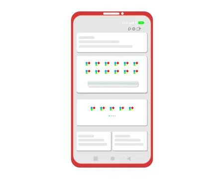 Mobile App User Interface with Colorful Icon Boxes Displayed on Red Smartphone Stock Illustration