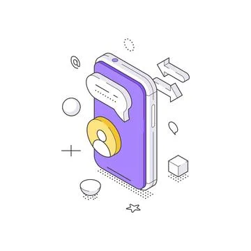 Mobile App User Profile And Chat Message Bubble Isometric Vector Illustration 库存插图
