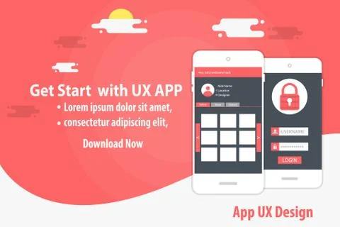 Mobile App UX Design Template concept Stock Illustration