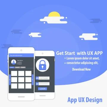 Mobile App UX Design Template concept Stock Illustration
