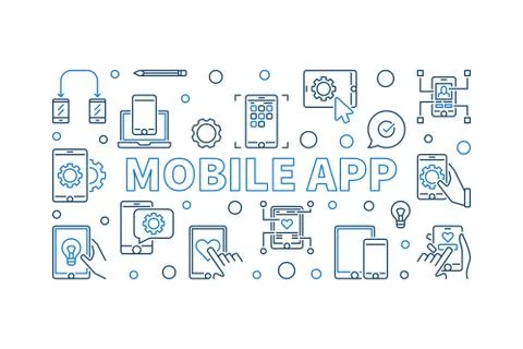 Mobile App vector concept outline banner or illustration Stockillustratie