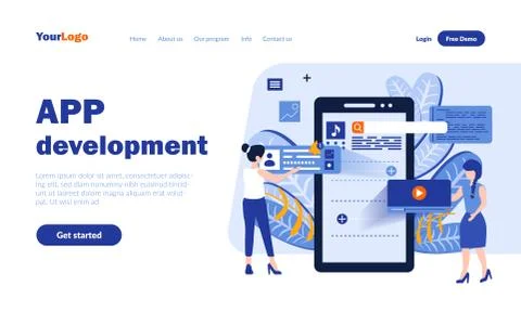 Mobile app vector landing page template Illustrazione stock