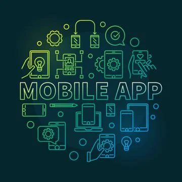 Mobile App vector round modern outline illustration イラスト素材