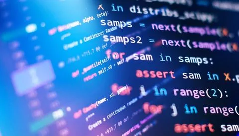 Mobile app. Website programming code. IT business. Stock Photos