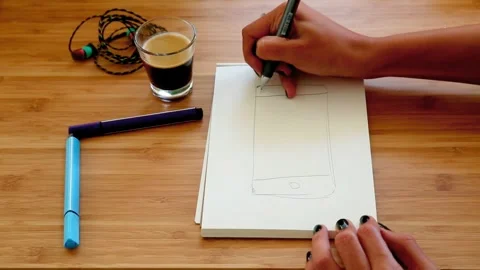 Mobile App Wireframe Sketch on Notepad in London, UK - October 29, 2025 Stock Footage 320104856