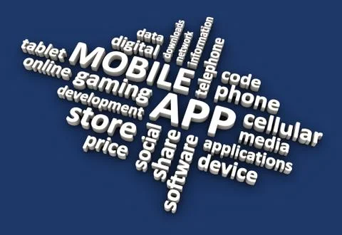 Mobile App Word Cloud – Blue Stock Illustration