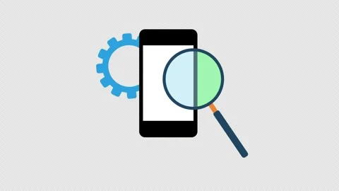Mobile Application Analysis with Magnifying Glass and Gear Animation Stock Footage 339779356