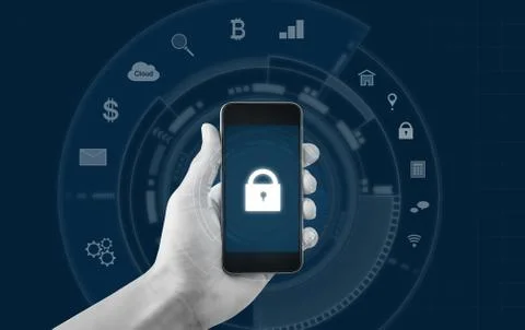 Mobile application and internet online security system technology Stock Photos
