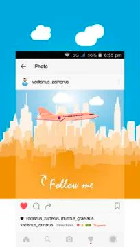 Mobile application and plane flying over the city. Ilustração Stock