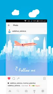 Mobile application and plane flying over the city. Ilustração Stock